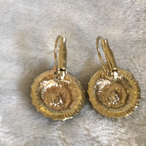 Aqua & Sand Colored Lever Back Bead Encrusted Pierced Fashion Earrings NWOT 1” - Picture 6 of 10